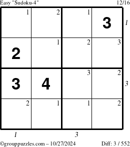 The grouppuzzles.com Easy Sudoku-4 puzzle for Sunday October 27, 2024, suitable for printing, with all 3 steps marked