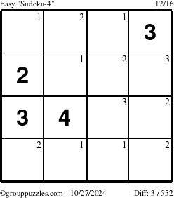 The grouppuzzles.com Easy Sudoku-4 puzzle for Sunday October 27, 2024 with the first 3 steps marked