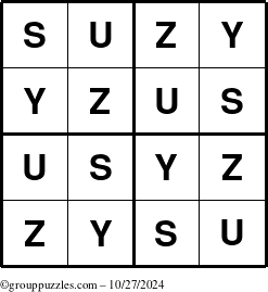 The grouppuzzles.com Answer grid for the Suzy puzzle for Sunday October 27, 2024