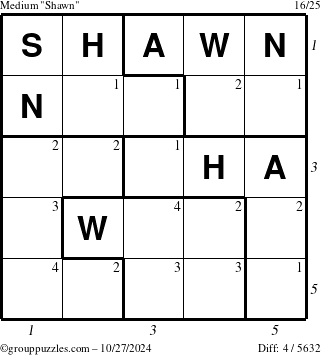 The grouppuzzles.com Medium Shawn puzzle for Sunday October 27, 2024 with all 4 steps marked