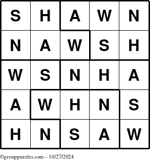 The grouppuzzles.com Answer grid for the Shawn puzzle for Sunday October 27, 2024