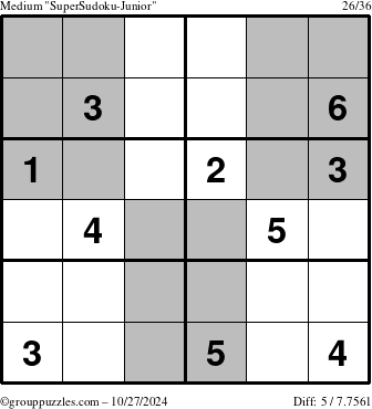 The grouppuzzles.com Medium SuperSudoku-Junior puzzle for Sunday October 27, 2024