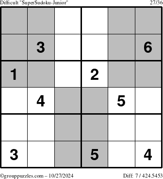 The grouppuzzles.com Difficult SuperSudoku-Junior puzzle for Sunday October 27, 2024