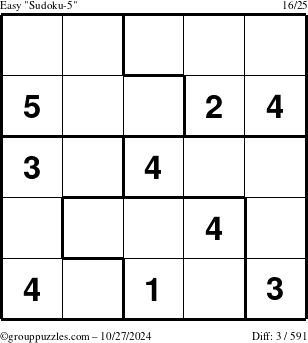 The grouppuzzles.com Easy Sudoku-5 puzzle for Sunday October 27, 2024