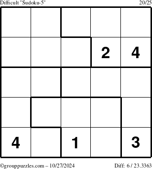 The grouppuzzles.com Difficult Sudoku-5 puzzle for Sunday October 27, 2024