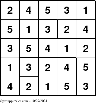 The grouppuzzles.com Answer grid for the Sudoku-5 puzzle for Sunday October 27, 2024