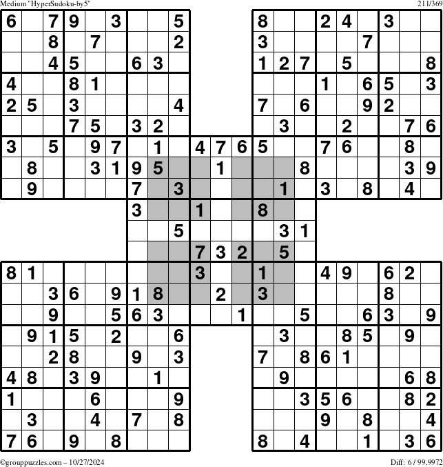 The grouppuzzles.com Medium HyperSudoku-by5 puzzle for Sunday October 27, 2024