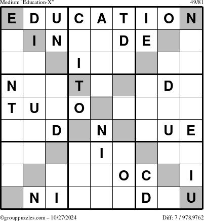 The grouppuzzles.com Medium Education-X puzzle for Sunday October 27, 2024