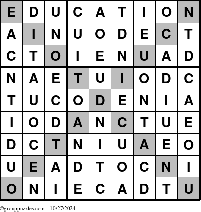 The grouppuzzles.com Answer grid for the Education-X puzzle for Sunday October 27, 2024