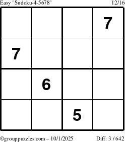 The grouppuzzles.com Easy Sudoku-4-5678 puzzle for Wednesday October 1, 2025