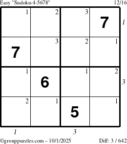 The grouppuzzles.com Easy Sudoku-4-5678 puzzle for Wednesday October 1, 2025 with all 3 steps marked