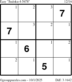 The grouppuzzles.com Easy Sudoku-4-5678 puzzle for Wednesday October 1, 2025 with the first 3 steps marked