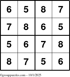 The grouppuzzles.com Answer grid for the Sudoku-4-5678 puzzle for Wednesday October 1, 2025