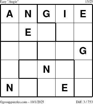 The grouppuzzles.com Easy Angie puzzle for Wednesday October 1, 2025