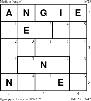 The grouppuzzles.com Medium Angie puzzle for Wednesday October 1, 2025 with all 5 steps marked