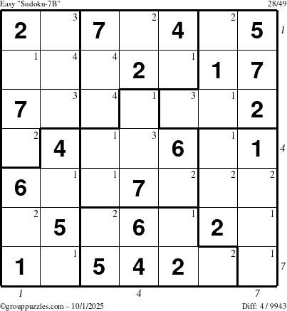 The grouppuzzles.com Easy Sudoku-7B puzzle for Wednesday October 1, 2025 with all 4 steps marked