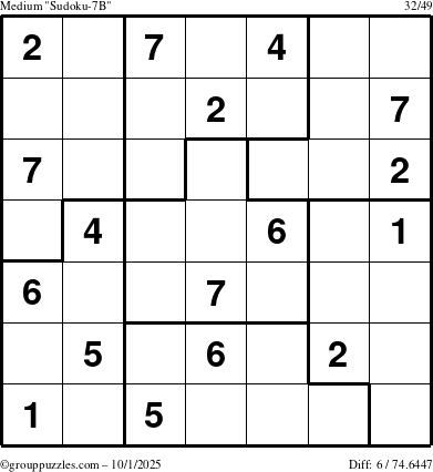 The grouppuzzles.com Medium Sudoku-7B puzzle for Wednesday October 1, 2025