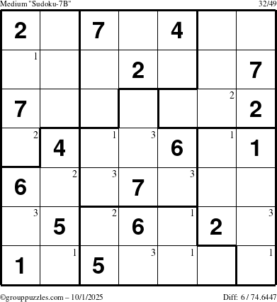 The grouppuzzles.com Medium Sudoku-7B puzzle for Wednesday October 1, 2025 with the first 3 steps marked