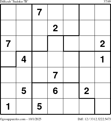 The grouppuzzles.com Difficult Sudoku-7B puzzle for Wednesday October 1, 2025