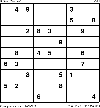 The grouppuzzles.com Difficult Sudoku puzzle for Wednesday October 1, 2025