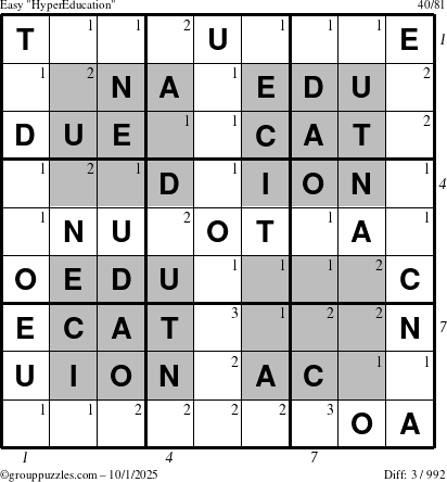 The grouppuzzles.com Easy HyperEducation-i23 puzzle for Wednesday October 1, 2025 with all 3 steps marked