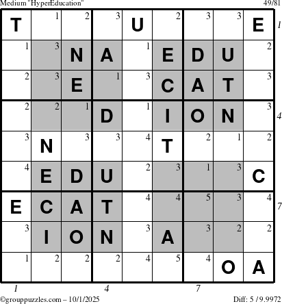 The grouppuzzles.com Medium HyperEducation-i23 puzzle for Wednesday October 1, 2025 with all 5 steps marked
