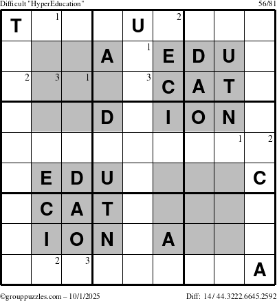 The grouppuzzles.com Difficult HyperEducation-i23 puzzle for Wednesday October 1, 2025 with the first 3 steps marked