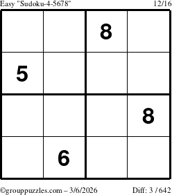 The grouppuzzles.com Easy Sudoku-4-5678 puzzle for Friday March 6, 2026