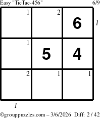The grouppuzzles.com Easy TicTac-456 puzzle for Friday March 6, 2026 with all 2 steps marked