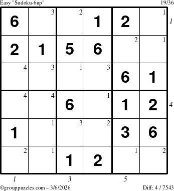 The grouppuzzles.com Easy Sudoku-6up puzzle for Friday March 6, 2026 with all 4 steps marked