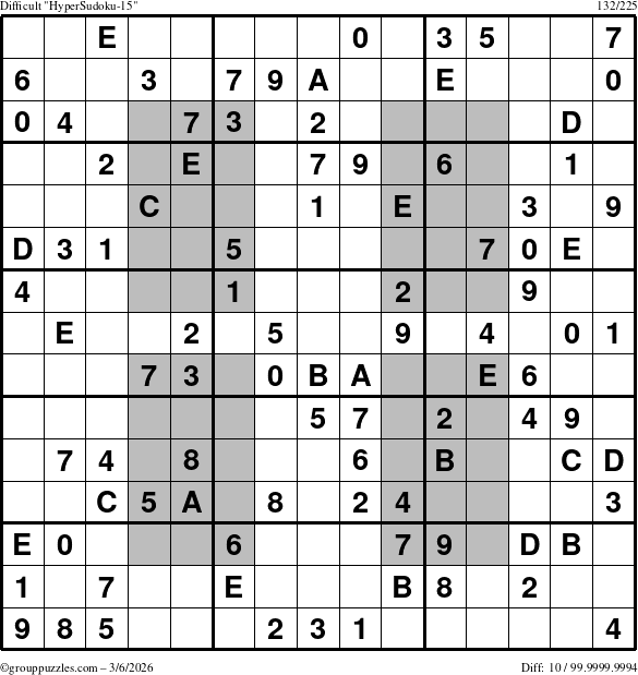 The grouppuzzles.com Difficult HyperSudoku-15 puzzle for Friday March 6, 2026