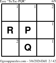 The grouppuzzles.com Easy TicTac-PQR puzzle for Friday March 6, 2026 with the first 2 steps marked
