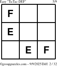 The grouppuzzles.com Easy TicTac-DEF puzzle for Tuesday September 9, 2025