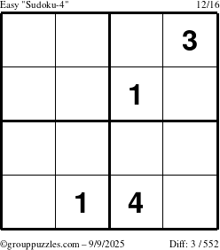 The grouppuzzles.com Easy Sudoku-4 puzzle for Tuesday September 9, 2025