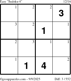 The grouppuzzles.com Easy Sudoku-4 puzzle for Tuesday September 9, 2025 with the first 3 steps marked