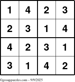The grouppuzzles.com Answer grid for the Sudoku-4 puzzle for Tuesday September 9, 2025