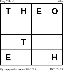 The grouppuzzles.com Easy Theo puzzle for Tuesday September 9, 2025