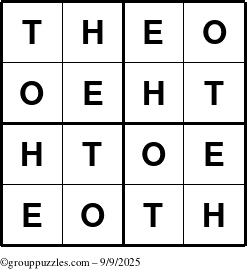 The grouppuzzles.com Answer grid for the Theo puzzle for Tuesday September 9, 2025