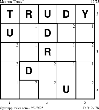 The grouppuzzles.com Medium Trudy puzzle for Tuesday September 9, 2025 with all 2 steps marked