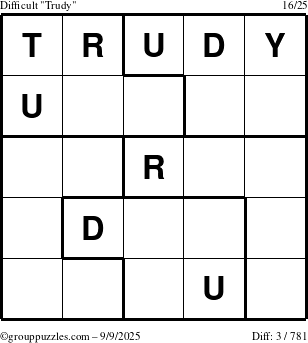 The grouppuzzles.com Difficult Trudy puzzle for Tuesday September 9, 2025