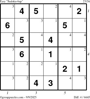 The grouppuzzles.com Easy Sudoku-6up puzzle for Tuesday September 9, 2025 with all 4 steps marked