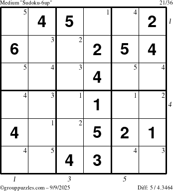 The grouppuzzles.com Medium Sudoku-6up puzzle for Tuesday September 9, 2025 with all 5 steps marked