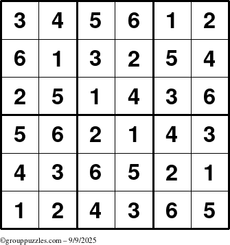 The grouppuzzles.com Answer grid for the Sudoku-6up puzzle for Tuesday September 9, 2025