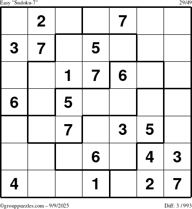 The grouppuzzles.com Easy Sudoku-7 puzzle for Tuesday September 9, 2025