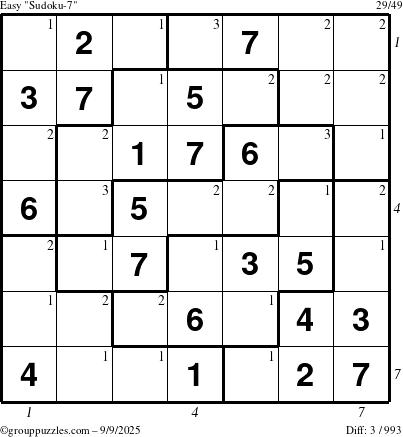The grouppuzzles.com Easy Sudoku-7 puzzle for Tuesday September 9, 2025 with all 3 steps marked