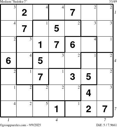 The grouppuzzles.com Medium Sudoku-7 puzzle for Tuesday September 9, 2025 with all 5 steps marked