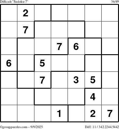 The grouppuzzles.com Difficult Sudoku-7 puzzle for Tuesday September 9, 2025