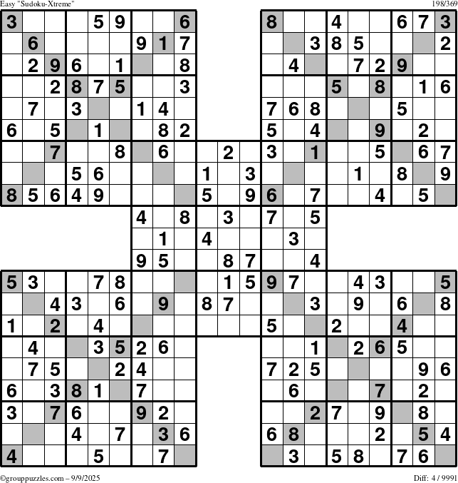 The grouppuzzles.com Easy Sudoku-Xtreme puzzle for Tuesday September 9, 2025