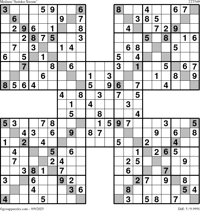 The grouppuzzles.com Medium Sudoku-Xtreme puzzle for Tuesday September 9, 2025