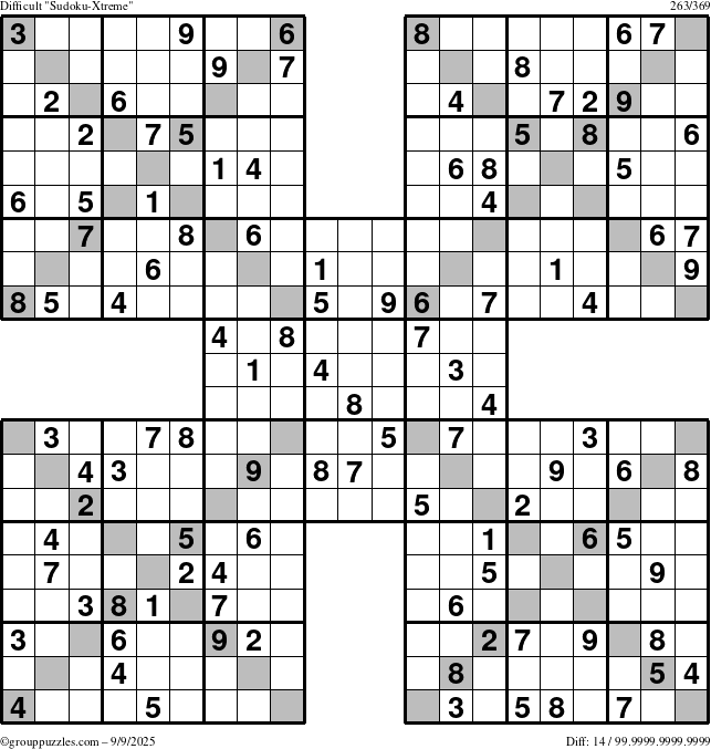 The grouppuzzles.com Difficult Sudoku-Xtreme puzzle for Tuesday September 9, 2025